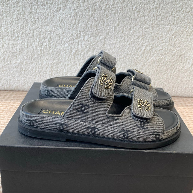 DAD SANDAL IN BLACK DENIM FABRIC MULE
