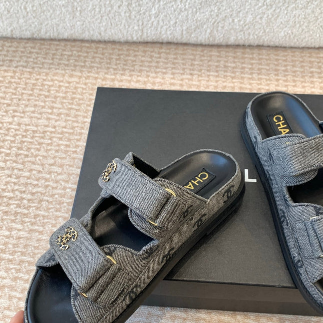 DAD SANDAL IN BLACK DENIM FABRIC MULE