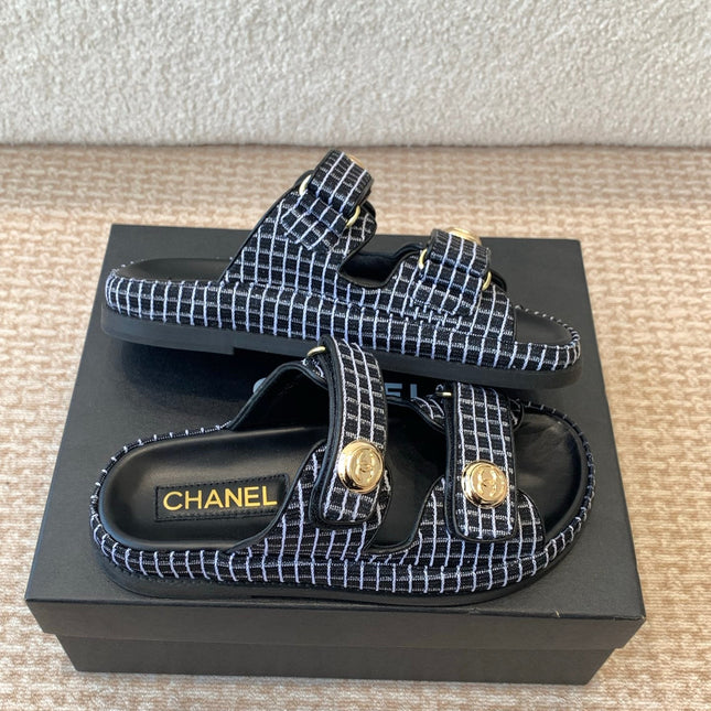 DAD SANDAL IN BLACK MIX WHITE DENIM FABRIC MULE