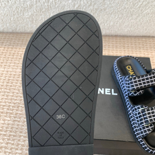 DAD SANDAL IN BLACK MIX WHITE DENIM FABRIC MULE