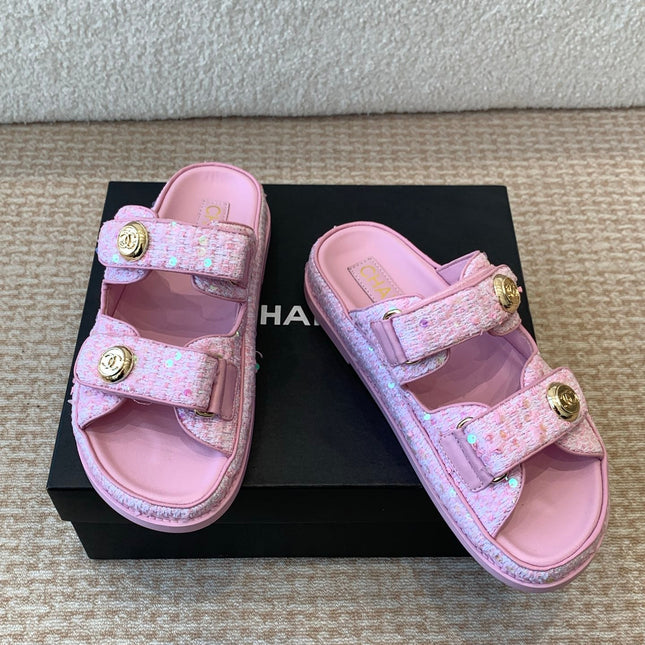 DAD SANDAL IN BRIGHT PINK FABRIC WITH SEQUINS MULE