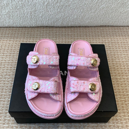 DAD SANDAL IN BRIGHT PINK FABRIC WITH SEQUINS MULE