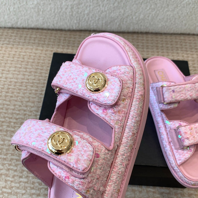 DAD SANDAL IN BRIGHT PINK FABRIC WITH SEQUINS MULE