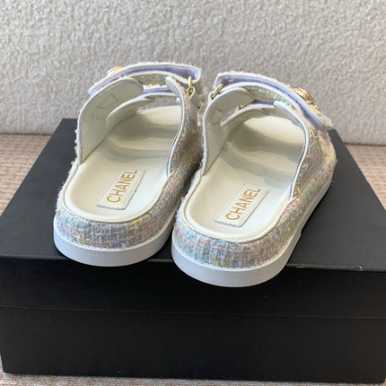 DAD SANDAL IN WHITE FABRIC WITH SEQUINS MULE