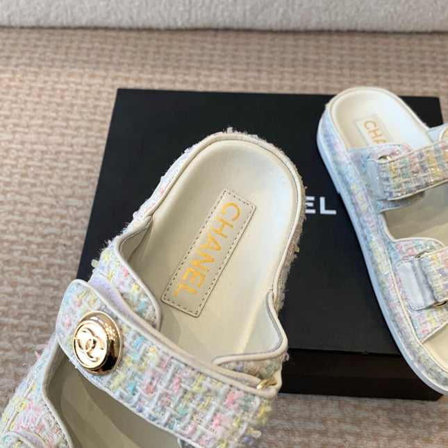 DAD SANDAL IN WHITE FABRIC WITH SEQUINS MULE