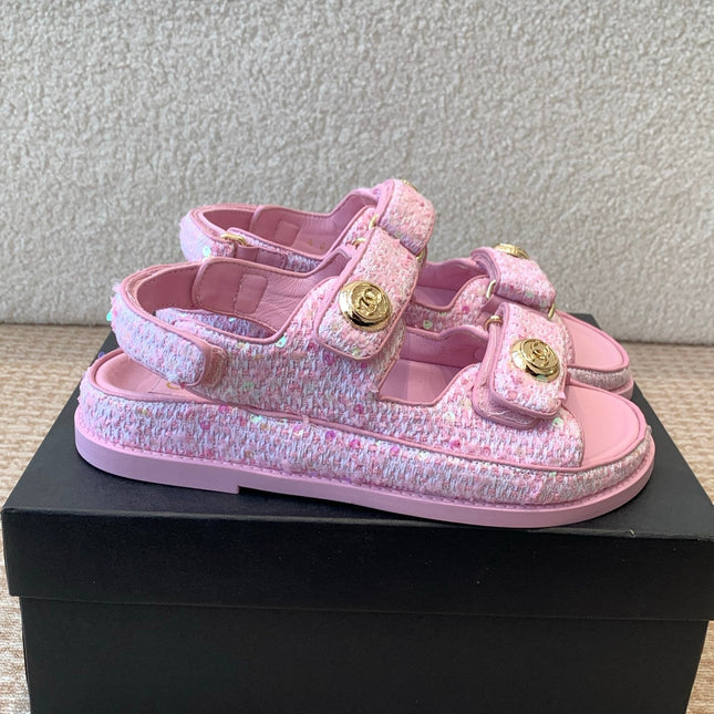 DAD SANDAL IN BRIGHT PINK FABRIC WITH SEQUINS