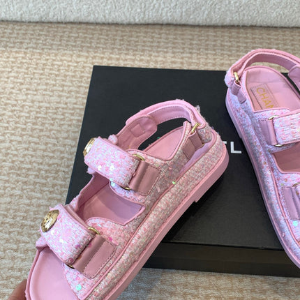 DAD SANDAL IN BRIGHT PINK FABRIC WITH SEQUINS