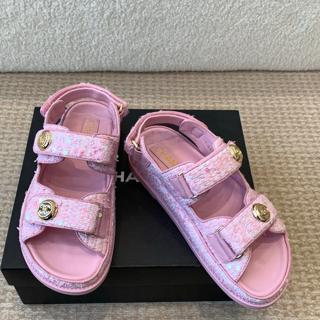 DAD SANDAL IN BRIGHT PINK FABRIC WITH SEQUINS