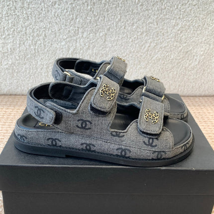 DAD SANDAL IN BLACK DENIM FABRIC