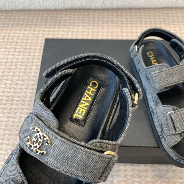 DAD SANDAL IN BLACK DENIM FABRIC