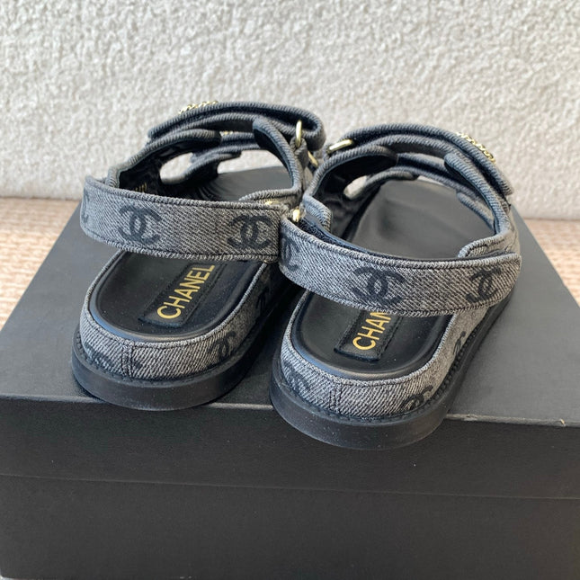 DAD SANDAL IN BLACK DENIM FABRIC