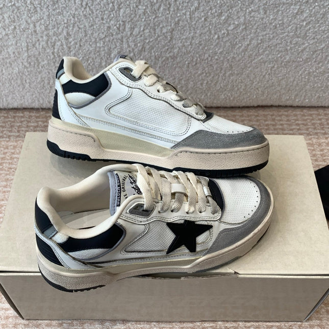 FORTY2 SNEAKERS WITH BLACK STAR WHITE CALFSKIN AND GREY SUEDE UPPER