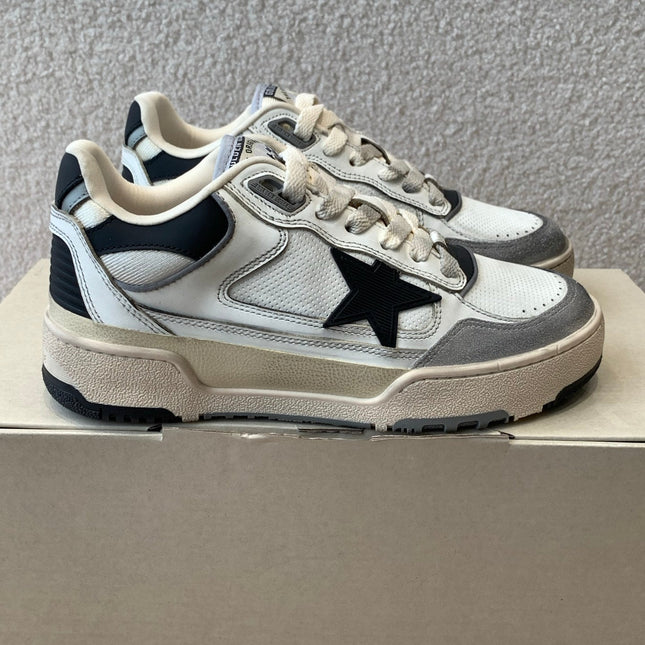FORTY2 SNEAKERS WITH BLACK STAR WHITE CALFSKIN AND GREY SUEDE UPPER