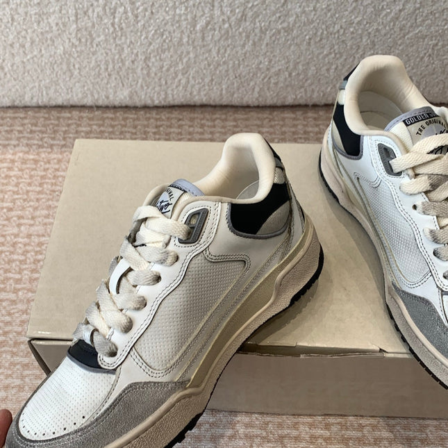 FORTY2 SNEAKERS WITH BLACK STAR WHITE CALFSKIN AND GREY SUEDE UPPER