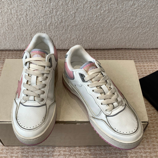 FORTY2 SNEAKERS WITH PINK STAR AND WHITE LEATHER HEEL TAB