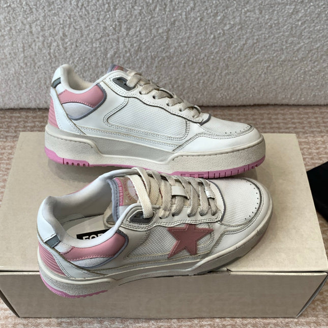 FORTY2 SNEAKERS WITH PINK STAR AND WHITE LEATHER HEEL TAB