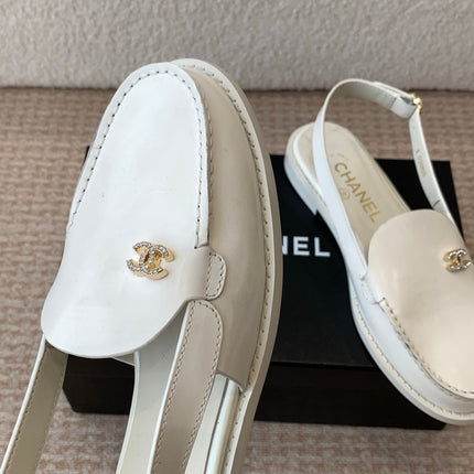 CC MOCCASIN SLINGBACK IN WHITE PATENT CALFSKIN