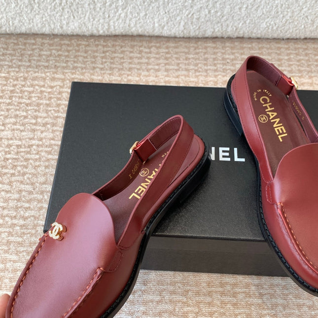 CC MOCCASIN SLINGBACK IN CURRANT RED CALFSKIN