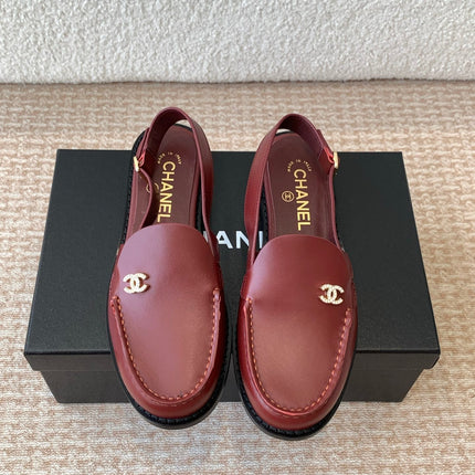 CC MOCCASIN SLINGBACK IN CURRANT RED CALFSKIN