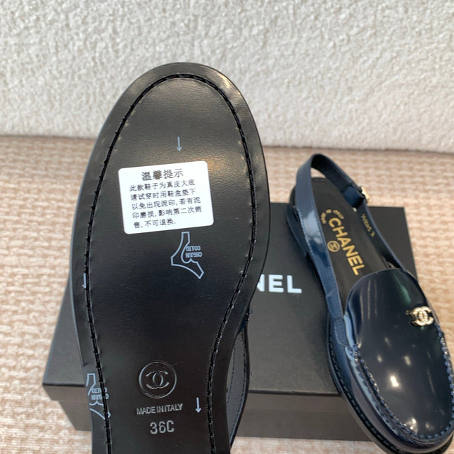CC MOCCASIN SLINGBACK IN AEGEAN BLUE PATENT CALFSKIN
