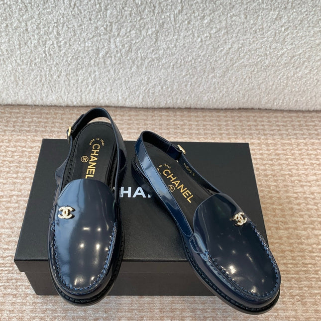 CC MOCCASIN SLINGBACK IN AEGEAN BLUE PATENT CALFSKIN