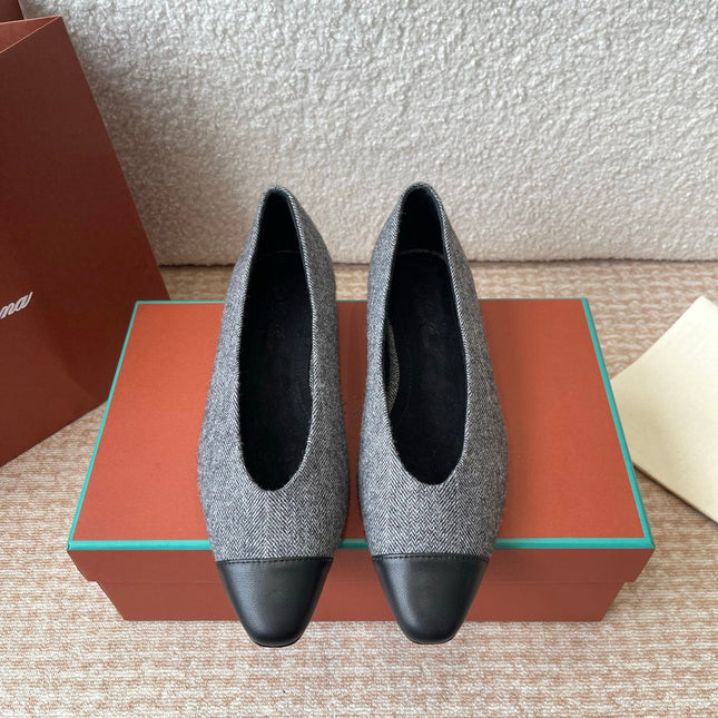 BALLET IN GREY TWEED MIX BLACK LAMBSKIN