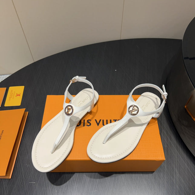 LV THONG SANDALS 25S IN WHITE CALFSKIN WITH GOLD HARDWARE