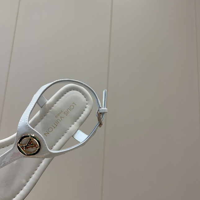 LV THONG SANDALS 25S IN WHITE CALFSKIN WITH GOLD HARDWARE