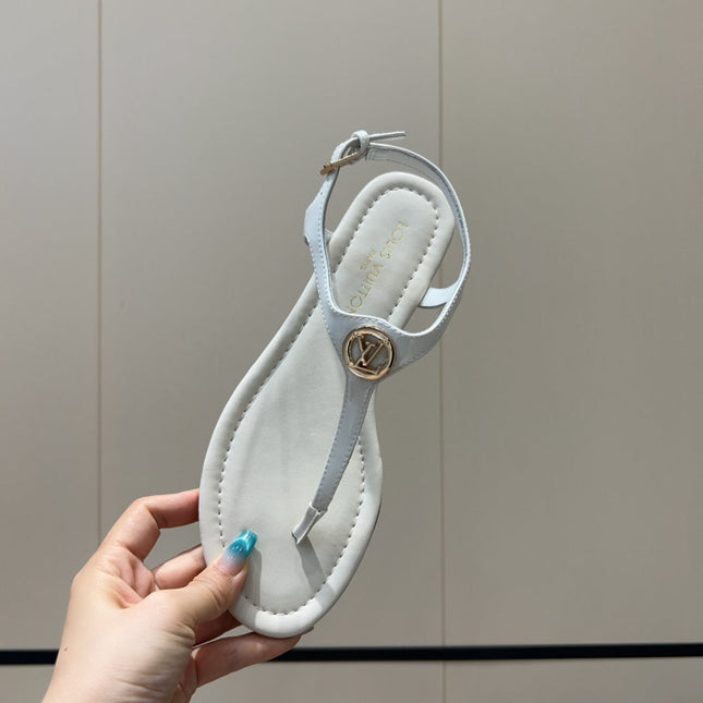 LV THONG SANDALS 25S IN WHITE CALFSKIN WITH GOLD HARDWARE