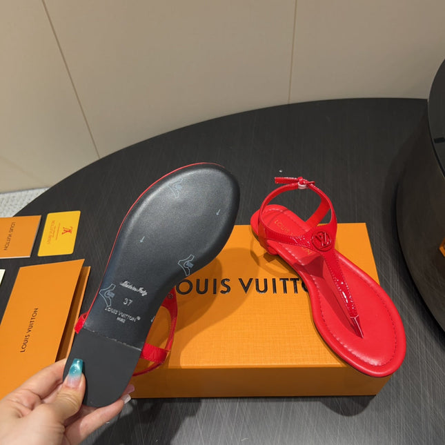 LV THONG SANDALS 25S IN RED CALFSKIN WITH RED HARDWARE