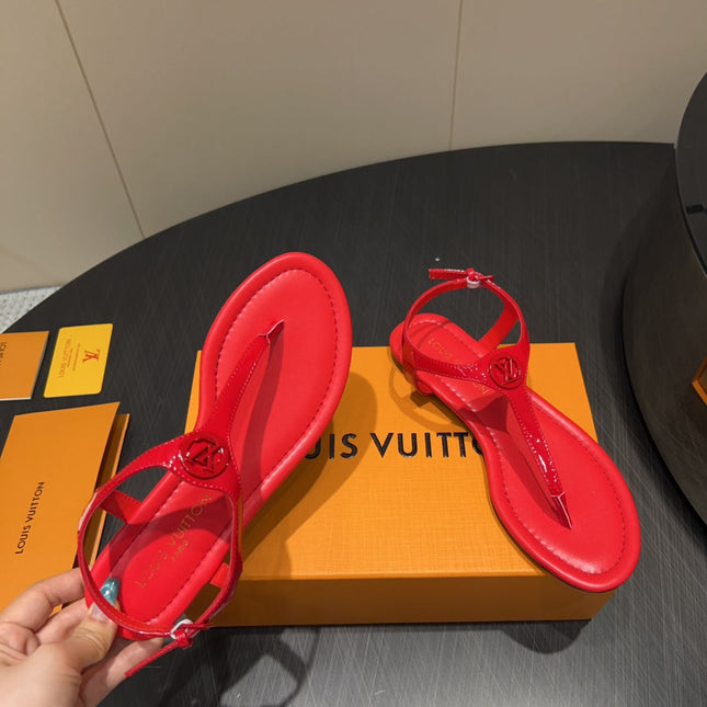 LV THONG SANDALS 25S IN RED CALFSKIN WITH RED HARDWARE