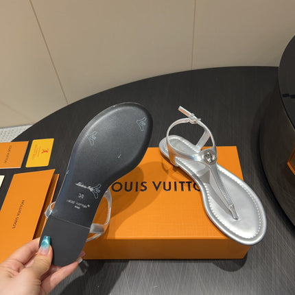 LV THONG SANDALS 25S IN SILVER CALFSKIN WITH SILVER HARDWARE