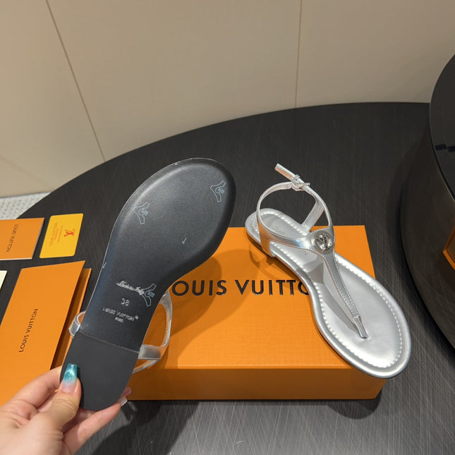 LV THONG SANDALS 25S IN SILVER CALFSKIN WITH SILVER HARDWARE