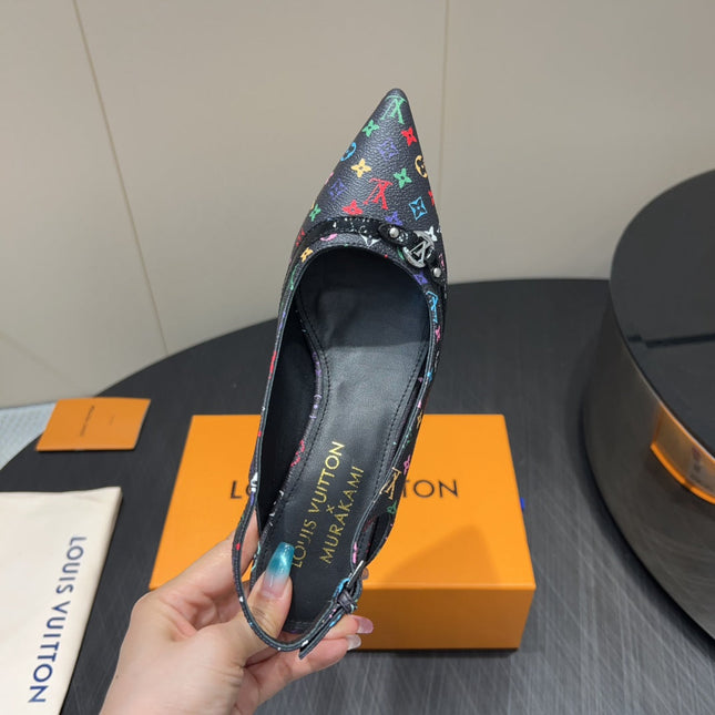 LV HIGH SLINGBACK LOGO PRINT 25S 55MM IN BLACK CALFSKIN