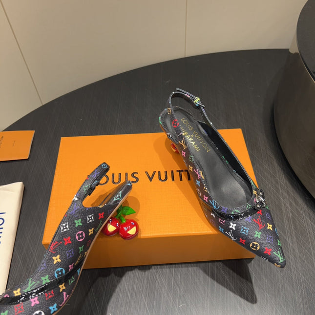 LV HIGH SLINGBACK LOGO PRINT 25S 55MM IN BLACK CALFSKIN