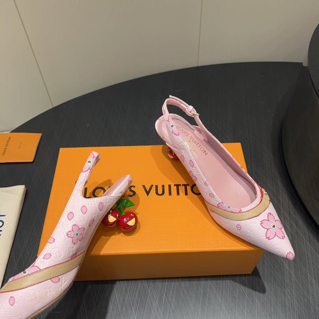 LV HIGH SLINGBACK LOGO PRINT 25S 55 MM IN LIGHT PINK CALFSKIN