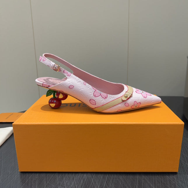 LV HIGH SLINGBACK LOGO PRINT 25S 55 MM IN LIGHT PINK CALFSKIN