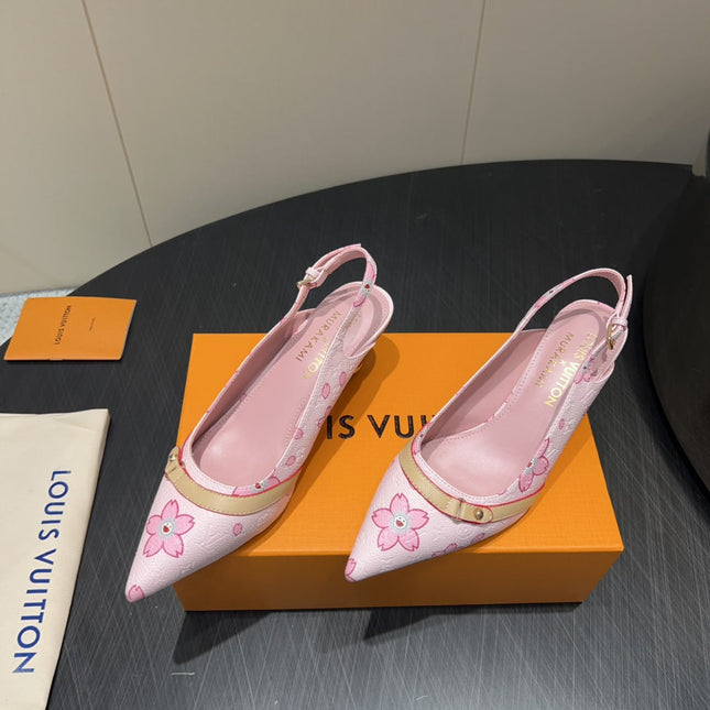 LV HIGH SLINGBACK LOGO PRINT 25S 55 MM IN LIGHT PINK CALFSKIN