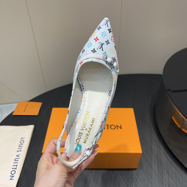LV HIGH SLINGBACK LOGO PRINT 25S 55 MM IN WHITE CALFSKIN
