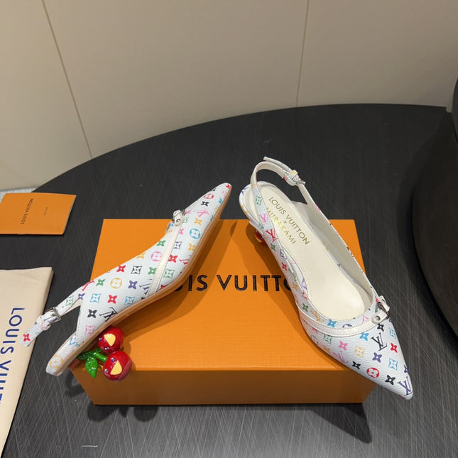 LV HIGH SLINGBACK LOGO PRINT 25S 55 MM IN WHITE CALFSKIN