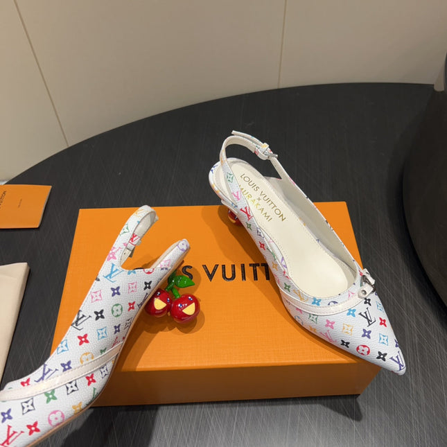 LV HIGH SLINGBACK LOGO PRINT 25S 55 MM IN WHITE CALFSKIN
