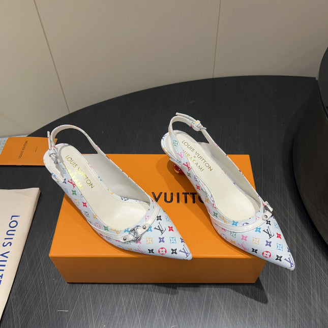 LV HIGH SLINGBACK LOGO PRINT 25S 55 MM IN WHITE CALFSKIN