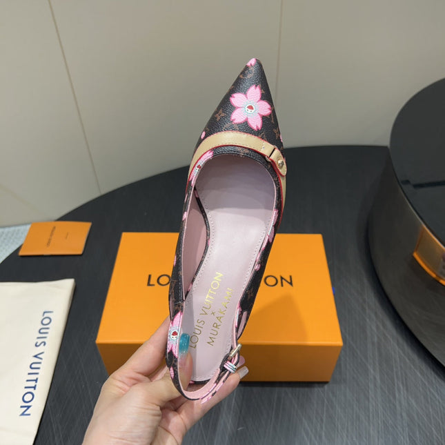 LV HIGH SLINGBACK LOGO PRINT 25S 55 MM IN DARK BROWN CALFSKIN