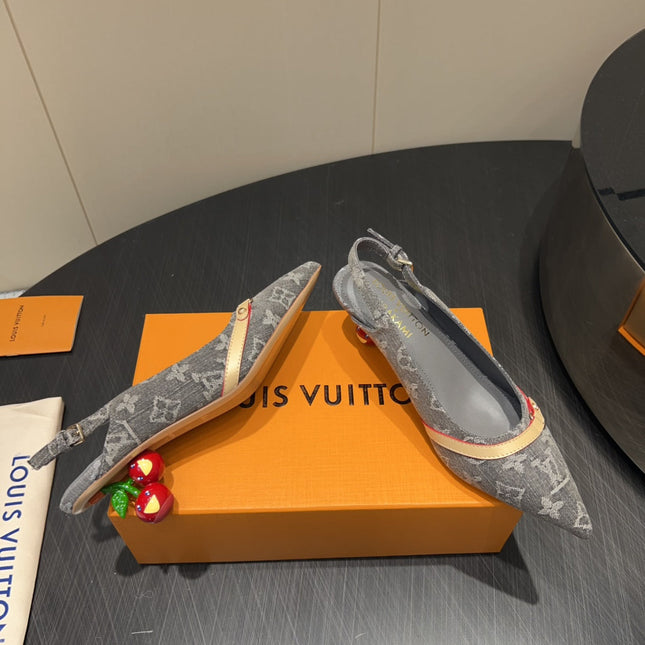 LV HIGH SLINGBACK LOGO PRINT 25S 55MM IN GREY DENIM