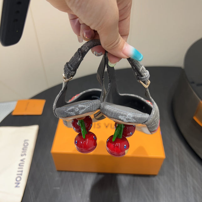 LV HIGH SLINGBACK LOGO PRINT 25S 55MM IN GREY DENIM