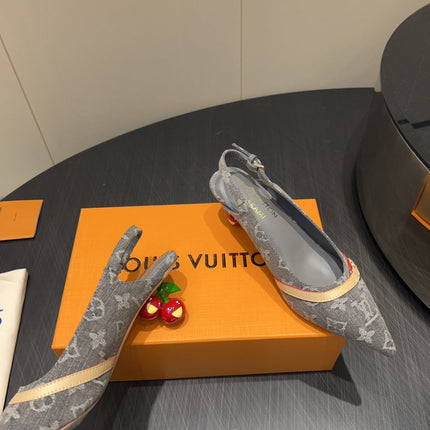 LV HIGH SLINGBACK LOGO PRINT 25S 55MM IN GREY DENIM