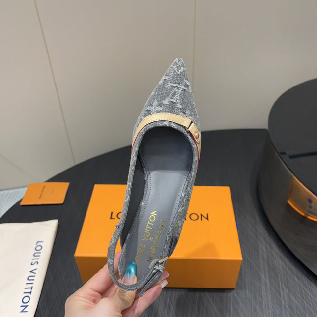 LV HIGH SLINGBACK LOGO PRINT 25S 55MM IN GREY DENIM