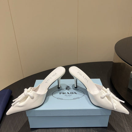 PRADA 25S BRAIDED DETAIL MULES 85MM IN WHITE CALFSKIN