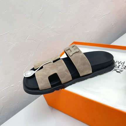CHYPRE SANDAL LIGHT GRAY SUEDE WITH H BUCKLE