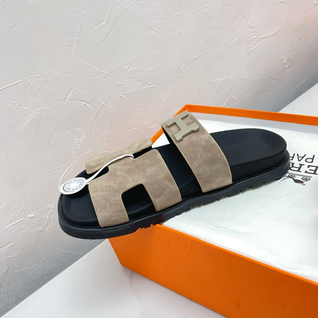 CHYPRE SANDAL LIGHT GRAY SUEDE WITH H BUCKLE